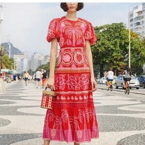 NWT Farm Rio Red Summer Sunrise Backless Midi Dress